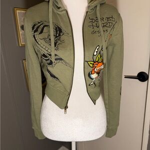 Ed Hardy Women's Olive Bomber Jacket with Graphic Design